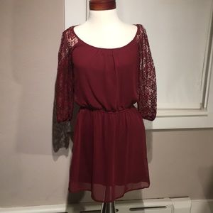 Burgundy Lace Mini Dress